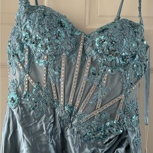 Teal Embellished Prom Dress